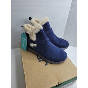 Jambu JBU Ankle Boot sz 6M Women Nordic Navy Faux Suede Fur Bootie Flat Pull On